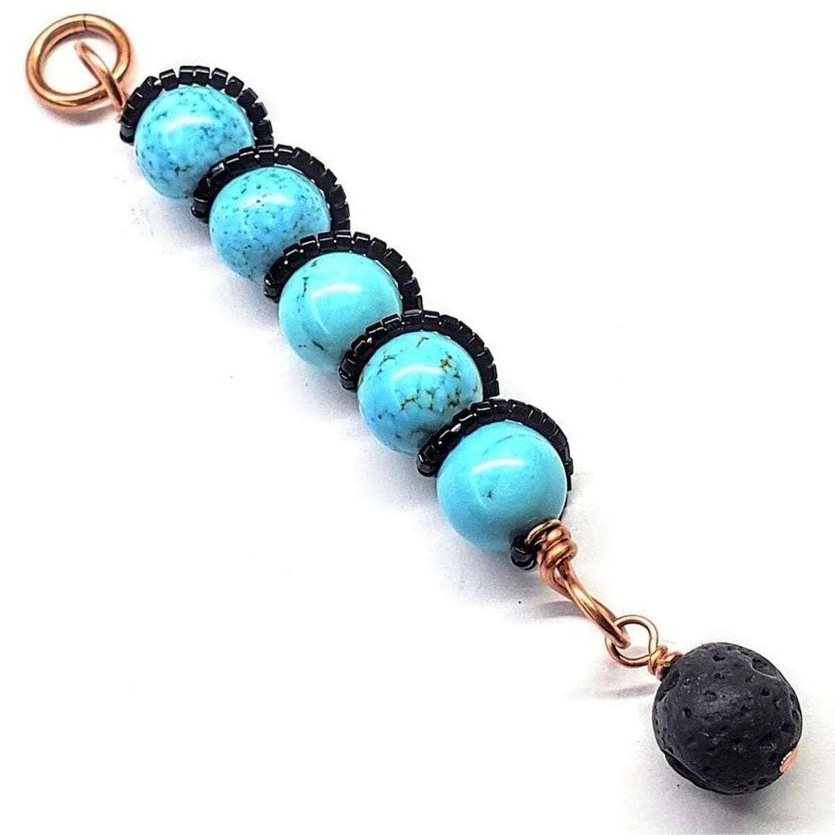 Copper Spiral Turquoise Stick Pendant With Essential Oil Lava Rock Bead Charm