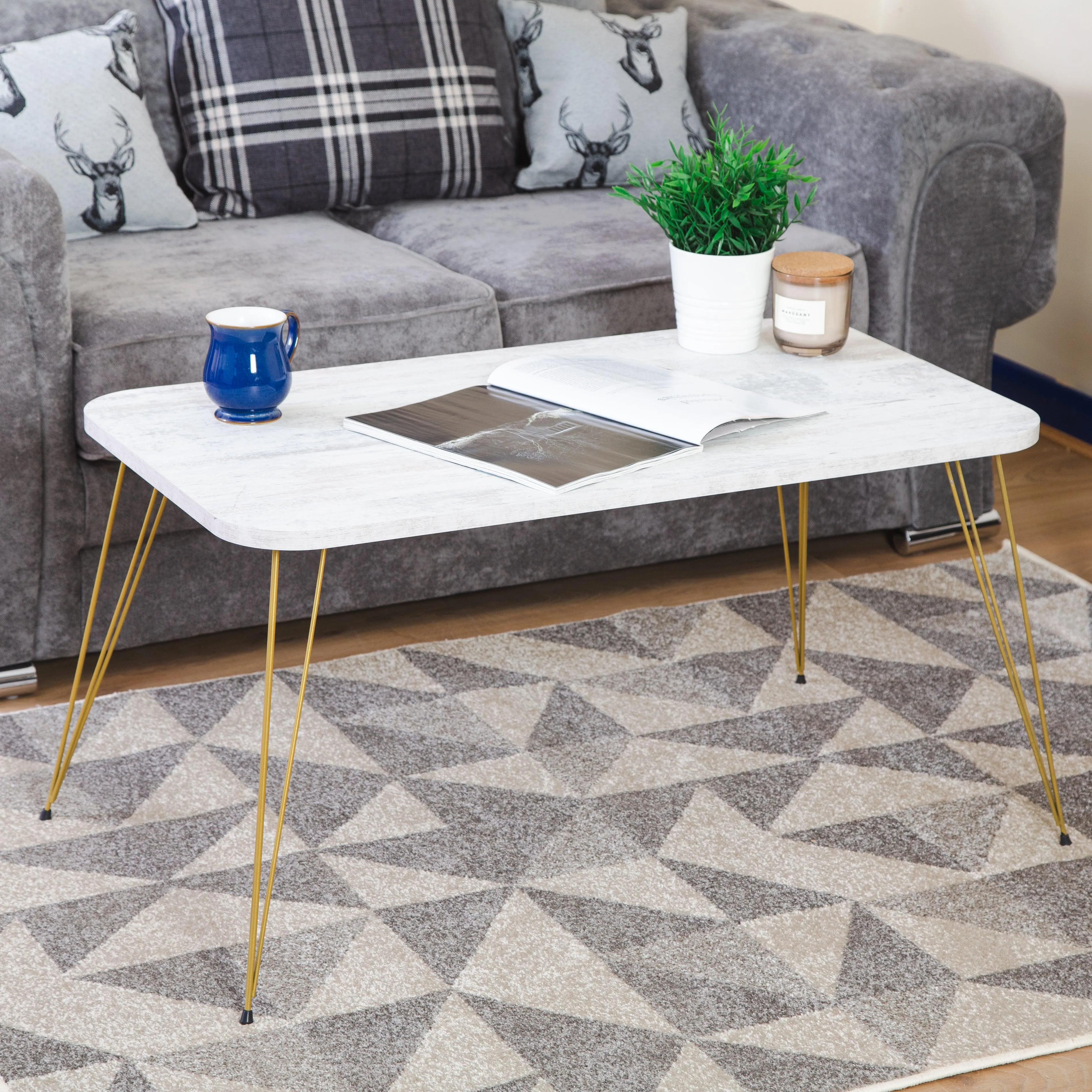 Crystal Rectangle Coffee Table - White Marble & Gold