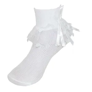 CTM® Girls' Ruffle Trim Lace Anklet Socks (3 Pair Pack)