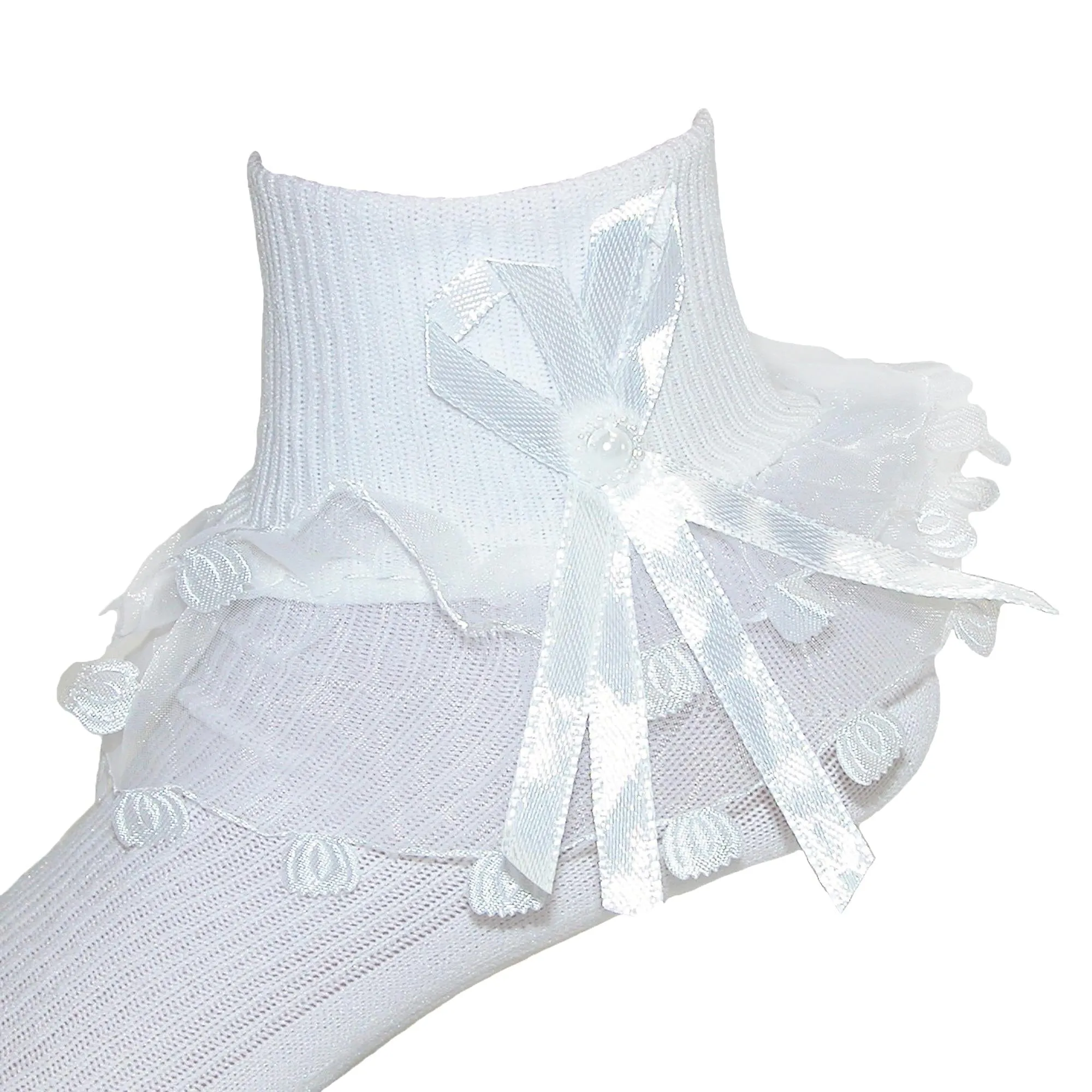 CTM® Girls' Ruffle Trim Lace Anklet Socks (3 Pair Pack)