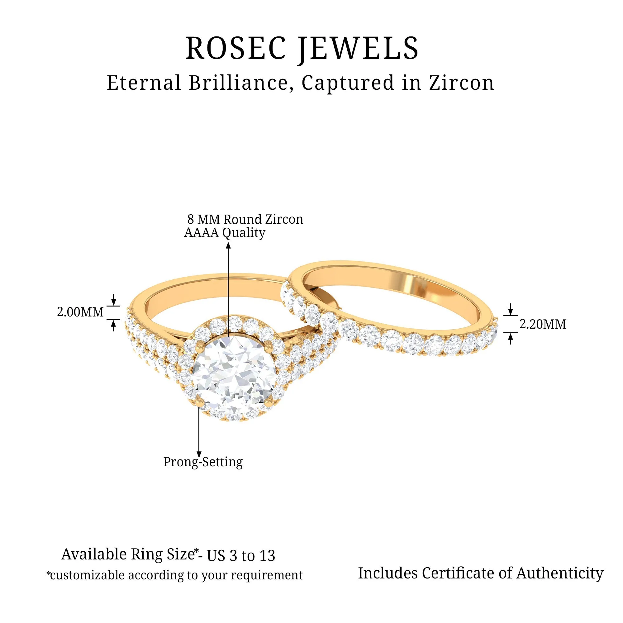 Cubic Zirconia Bridal Ring Set with Stackable Band