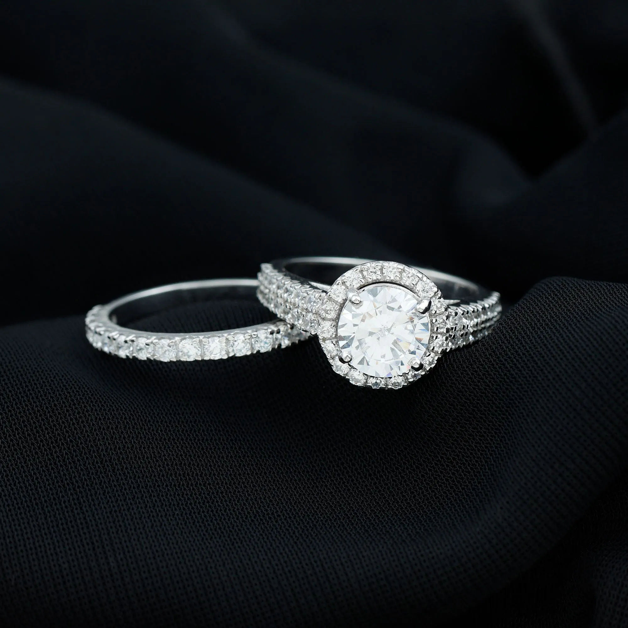 Cubic Zirconia Bridal Ring Set with Stackable Band