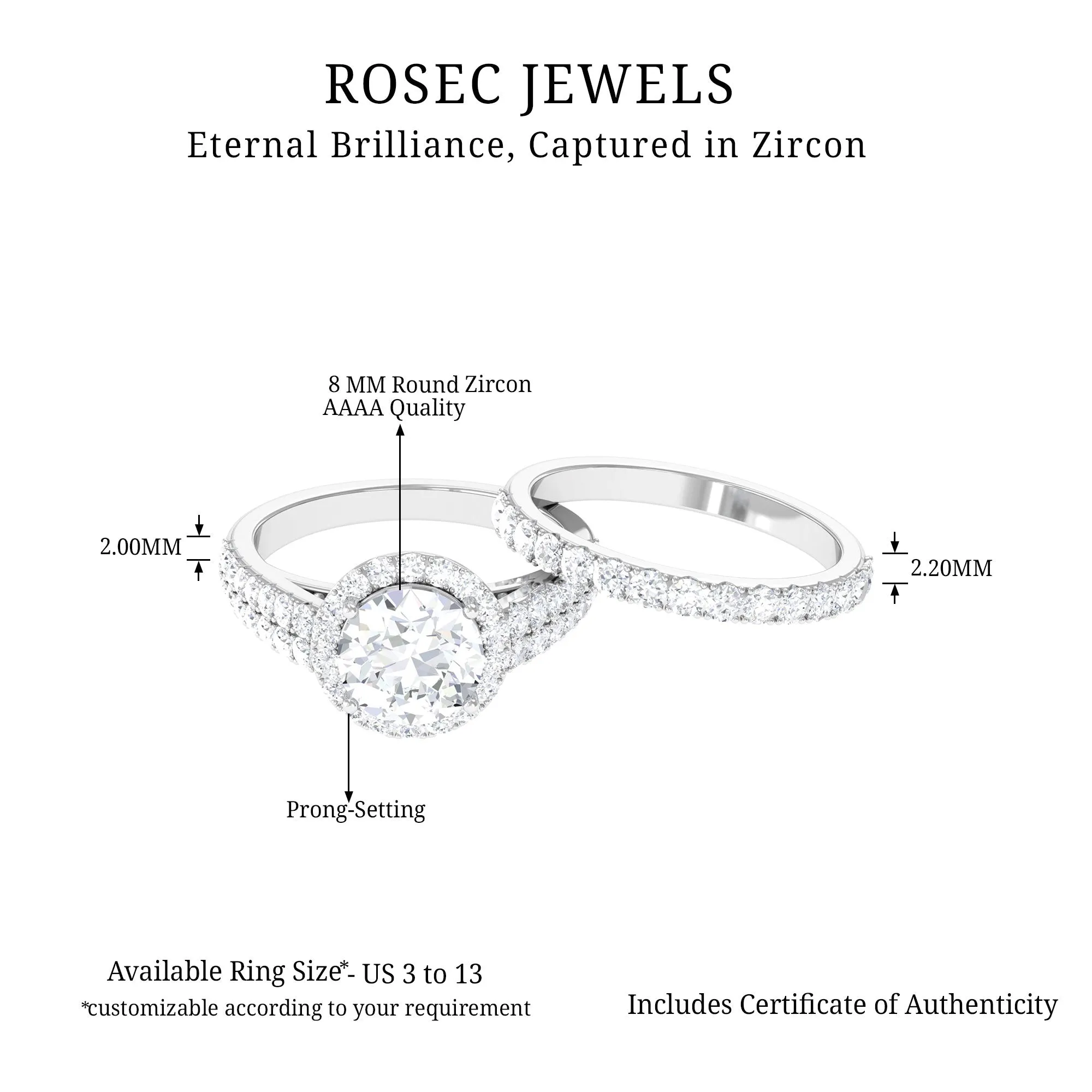 Cubic Zirconia Bridal Ring Set with Stackable Band