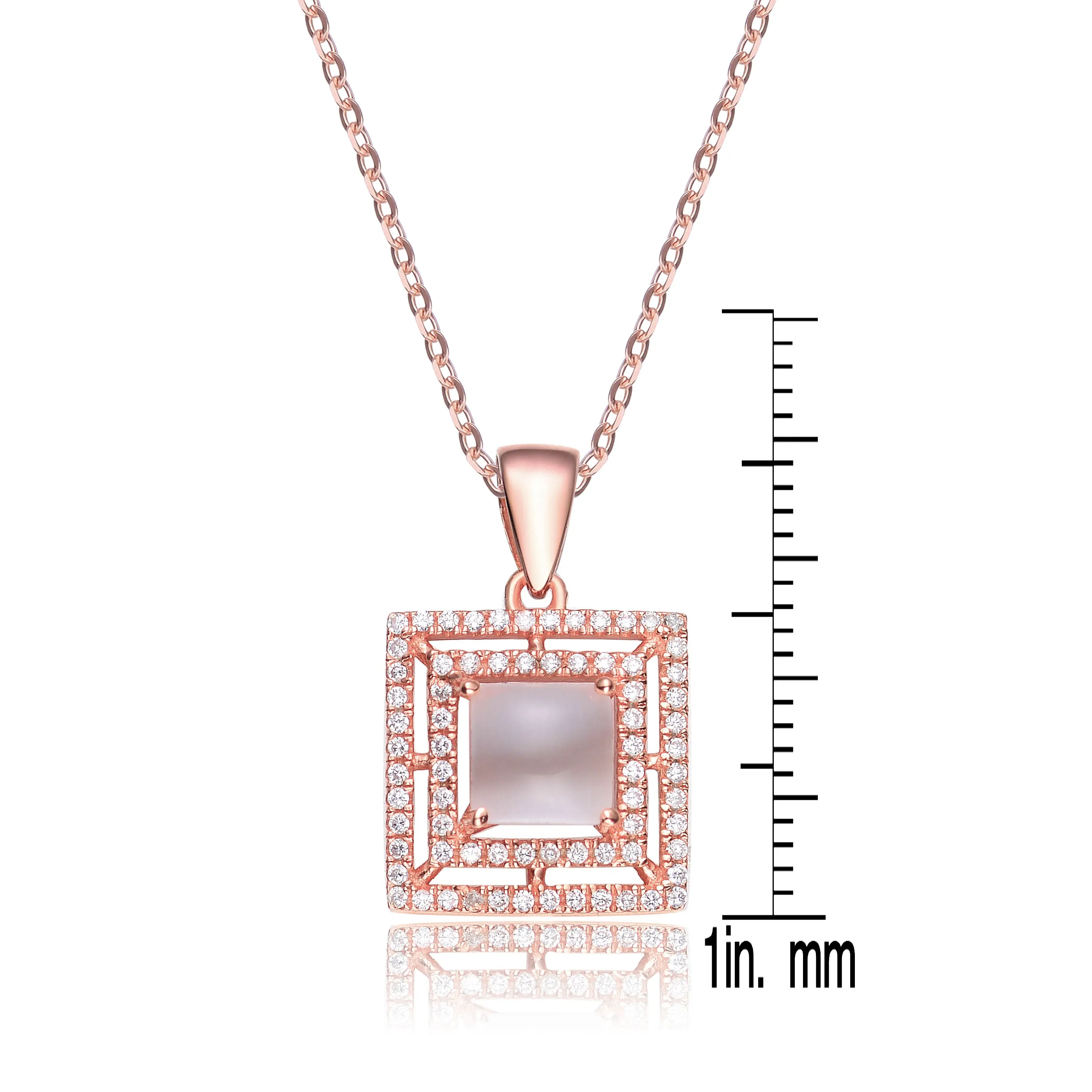 Cubic Zirconia Sterling Silver Rose Plated Square Opal Pendant