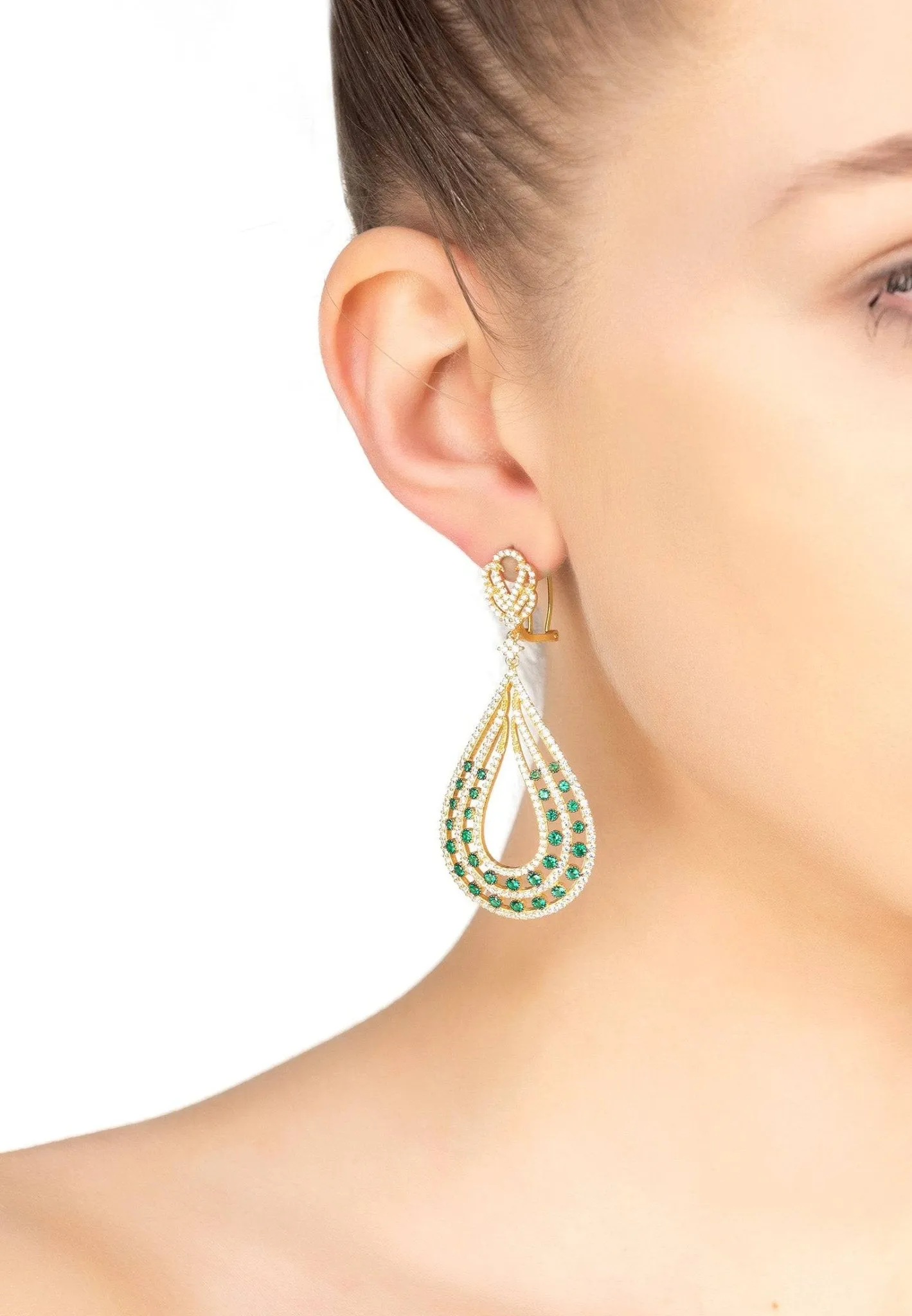 Daphne Teardrop Earrings Gold Emerald