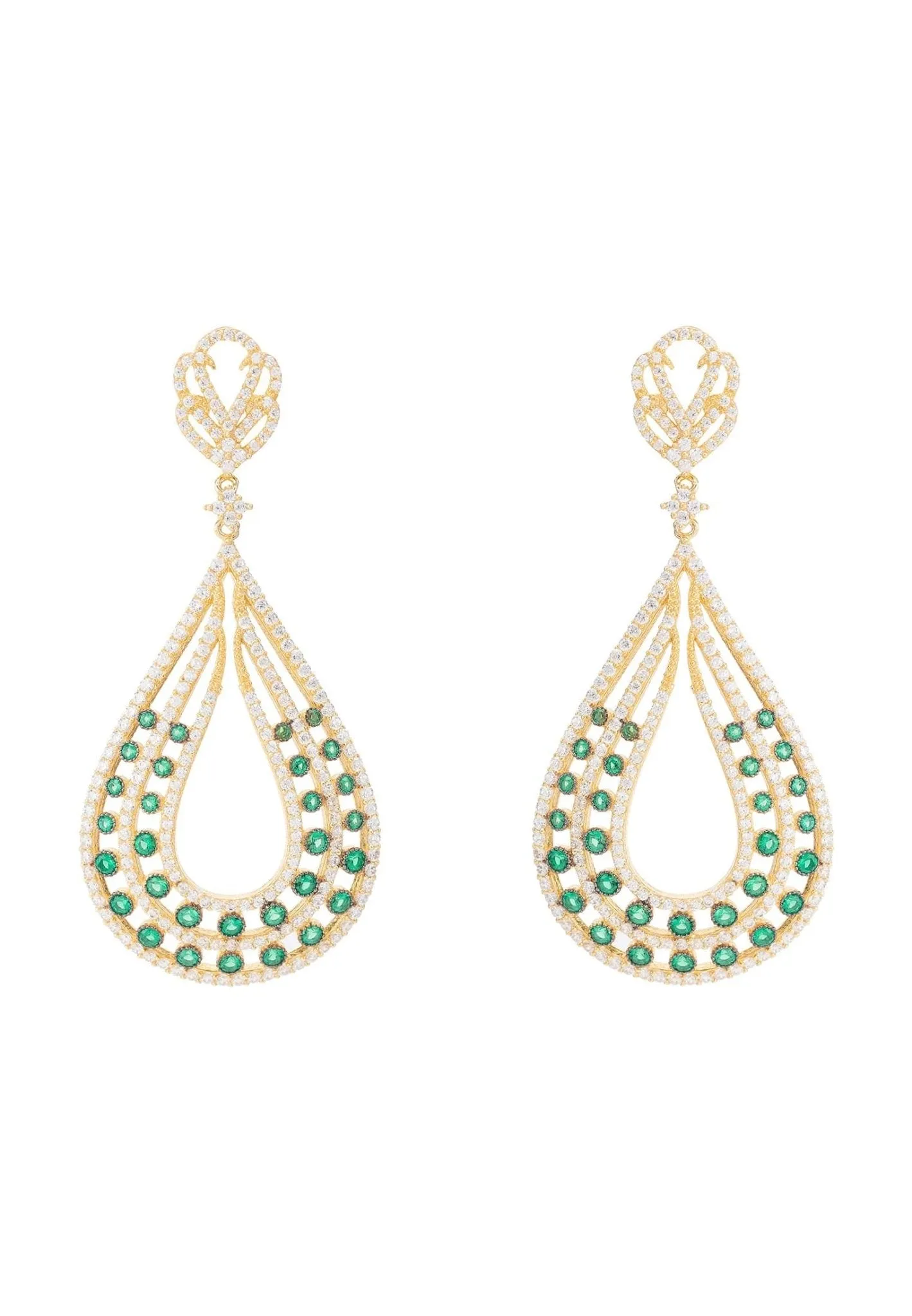 Daphne Teardrop Earrings Gold Emerald