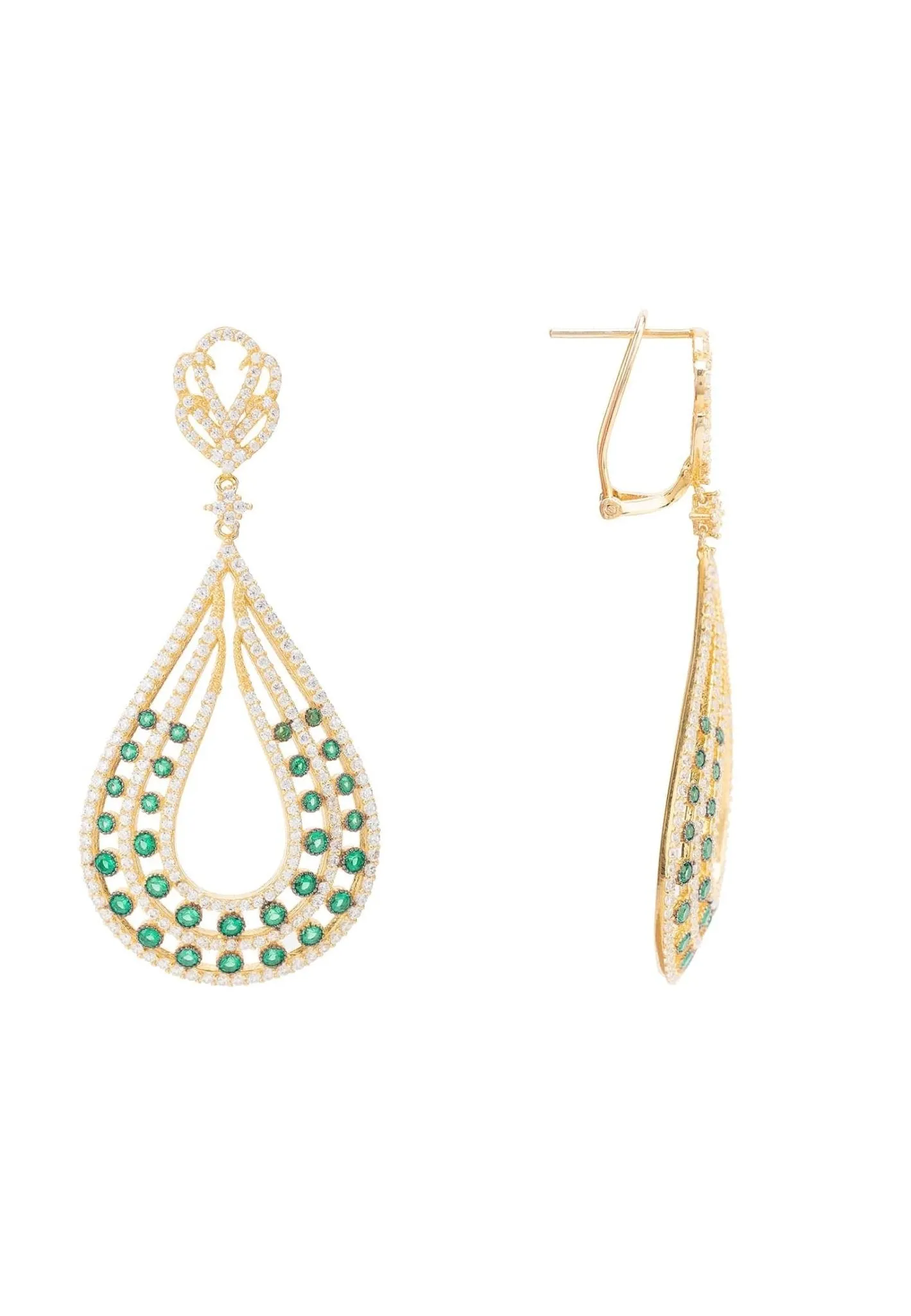 Daphne Teardrop Earrings Gold Emerald