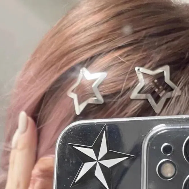 deanwangkt 10Pcs Silver Star BB Hairclips Girls Y2K Cute Star Barrettes Women Simple Metal Snap Clip Headdress Hair Jewelry Accessories