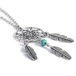 Dream Catcher Romantic Feather Turquoise Necklace