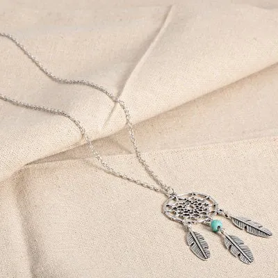 Dream Catcher Romantic Feather Turquoise Necklace