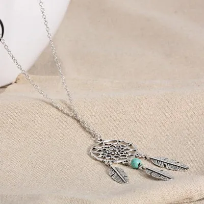 Dream Catcher Romantic Feather Turquoise Necklace