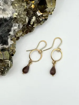 •DROPLET• chocolate moonstone   gold dangle earrings