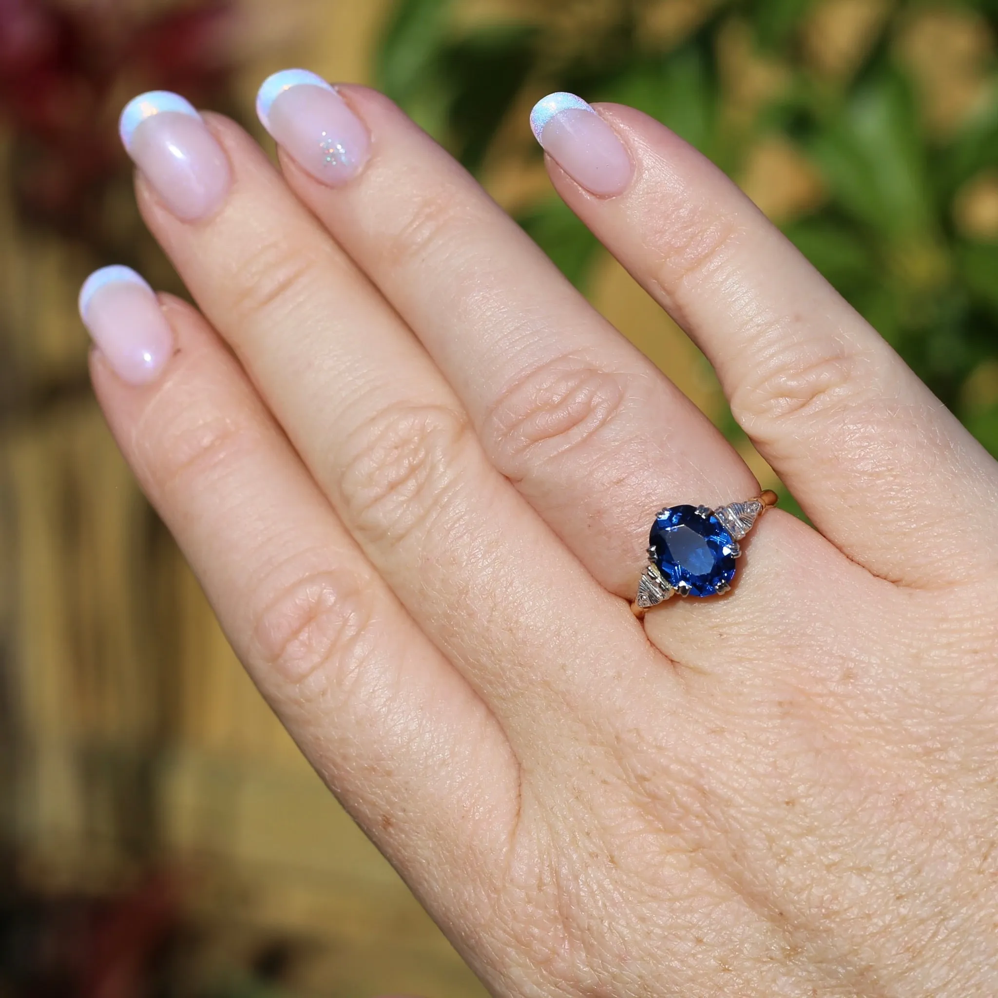 Early Australian Wendts Blue Spinel Ring, 18ct Gold & Platinum, size N or just smaller than 6.75