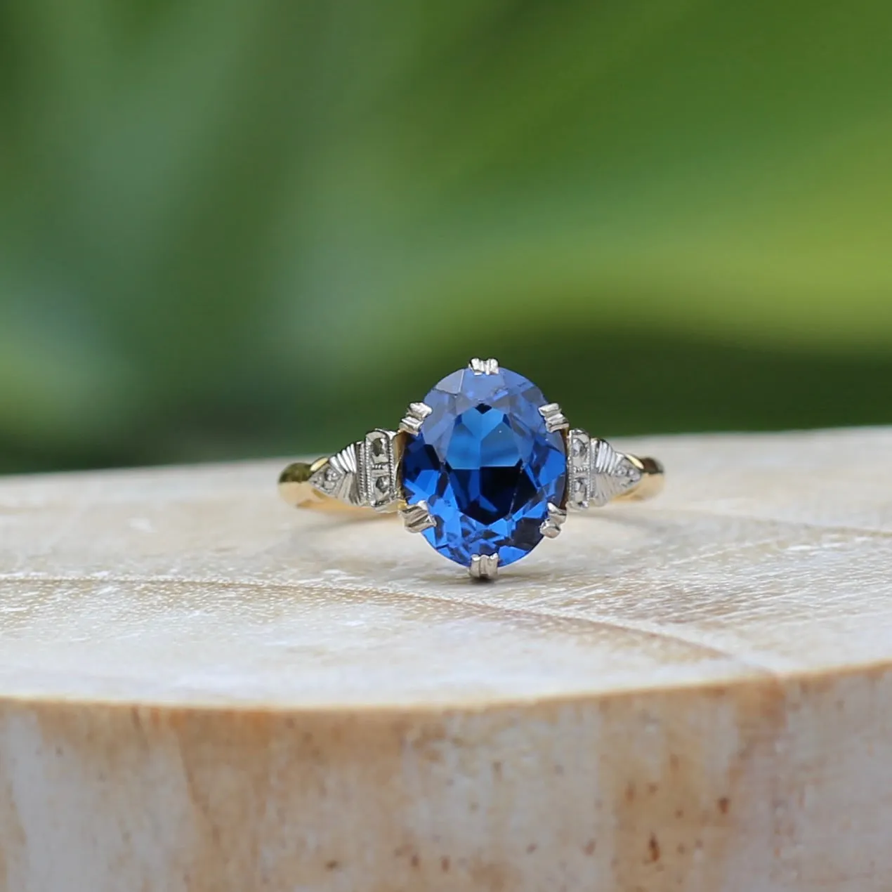 Early Australian Wendts Blue Spinel Ring, 18ct Gold & Platinum, size N or just smaller than 6.75