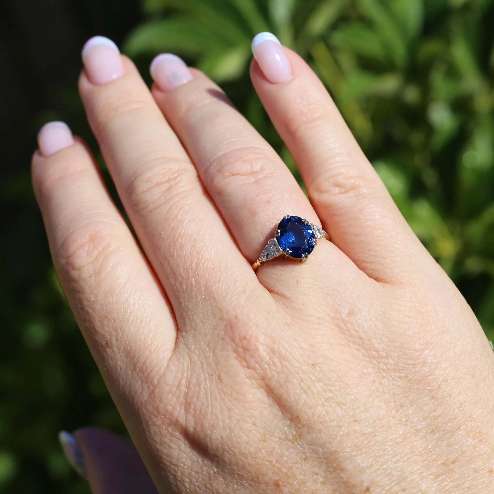 Early Australian Wendts Blue Spinel Ring, 18ct Gold & Platinum, size N or just smaller than 6.75