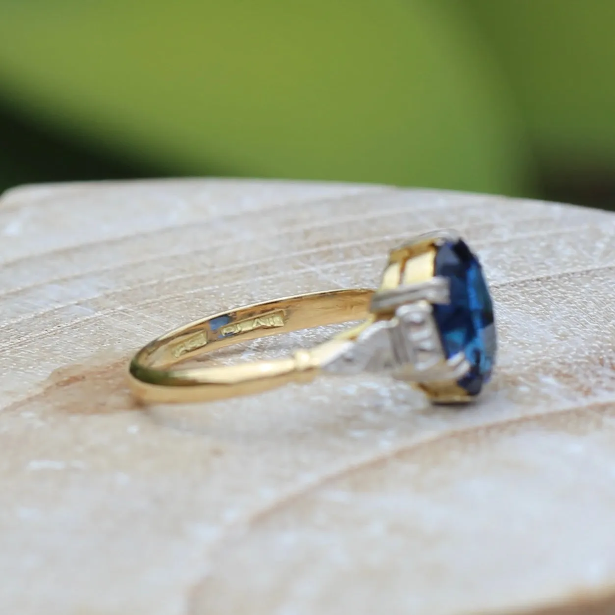 Early Australian Wendts Blue Spinel Ring, 18ct Gold & Platinum, size N or just smaller than 6.75