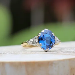 Early Australian Wendts Blue Spinel Ring, 18ct Gold & Platinum, size N or just smaller than 6.75