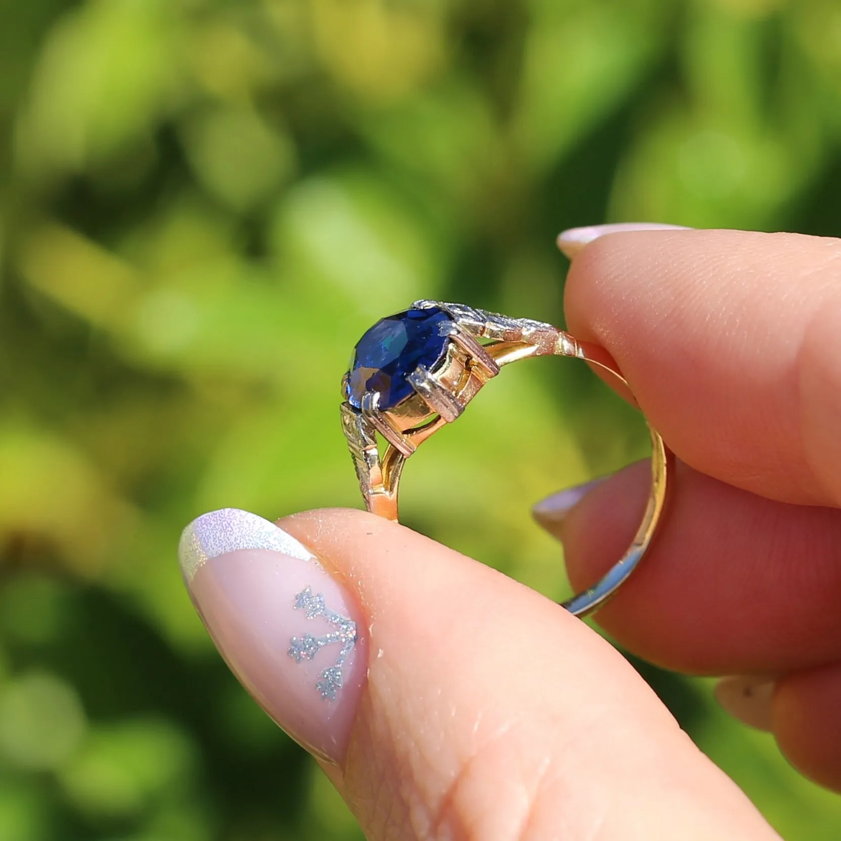 Early Australian Wendts Blue Spinel Ring, 18ct Gold & Platinum, size N or just smaller than 6.75