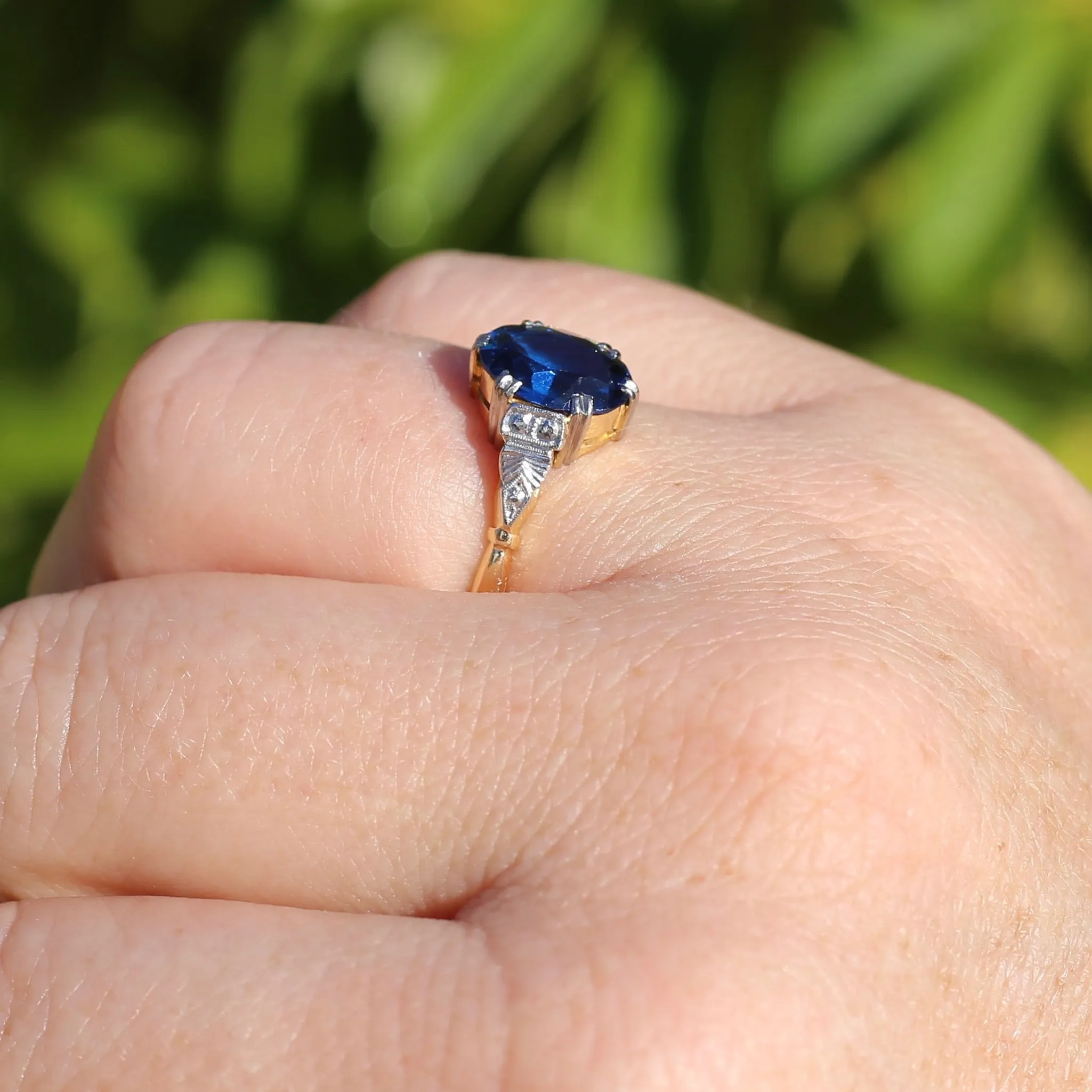 Early Australian Wendts Blue Spinel Ring, 18ct Gold & Platinum, size N or just smaller than 6.75