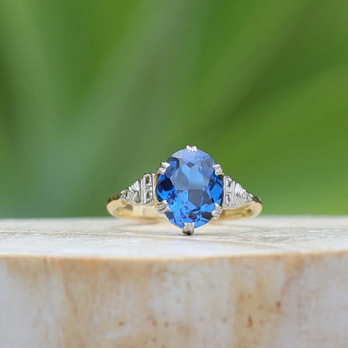 Early Australian Wendts Blue Spinel Ring, 18ct Gold & Platinum, size N or just smaller than 6.75