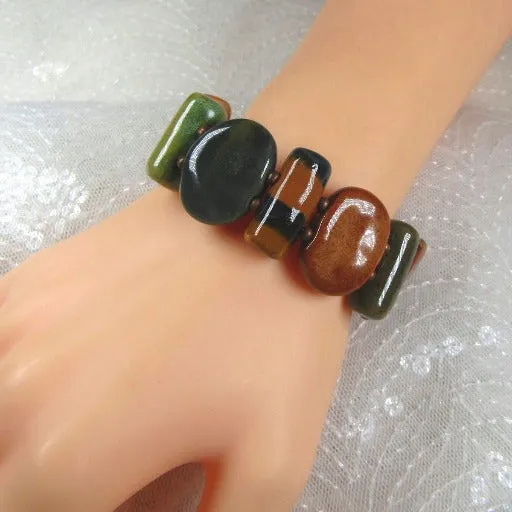 Earth-tone Handmade Kazuri Bead Cuff Bangle Bracelet