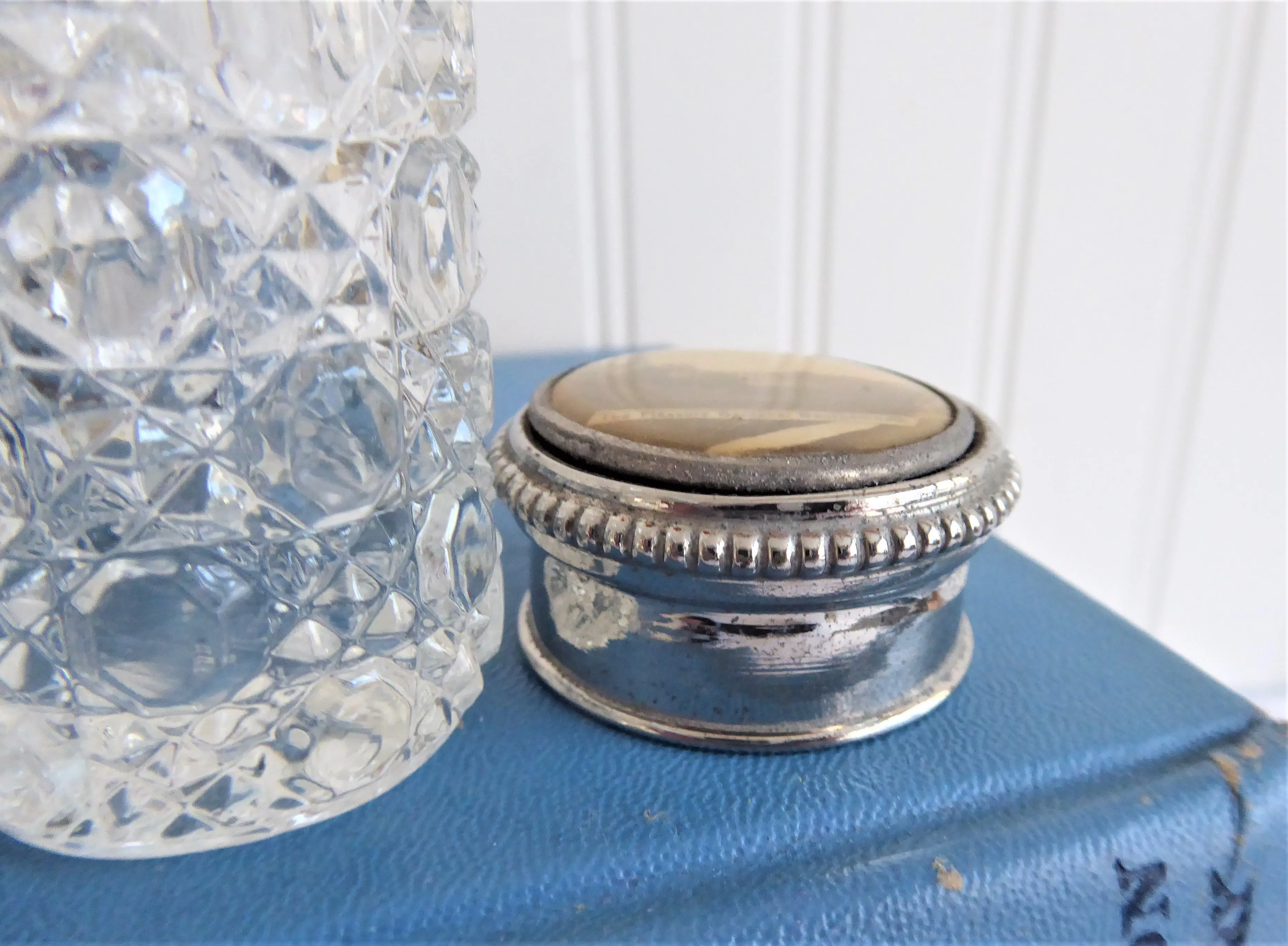 Edwardian Hatpin Holder Souvenir Hairpin Holder Waffle Cut Glass Silver England 1900