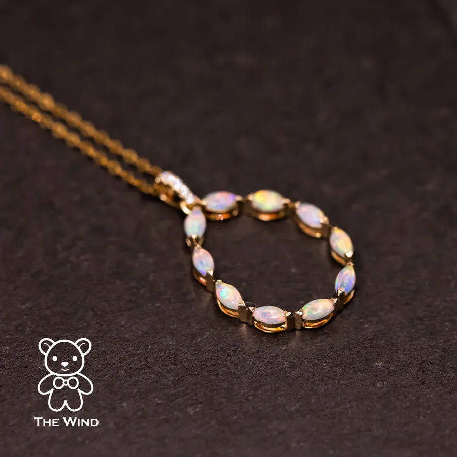 Elegant Australian Solid Opal Diamond Pendant Necklace 18k Yellow Gold