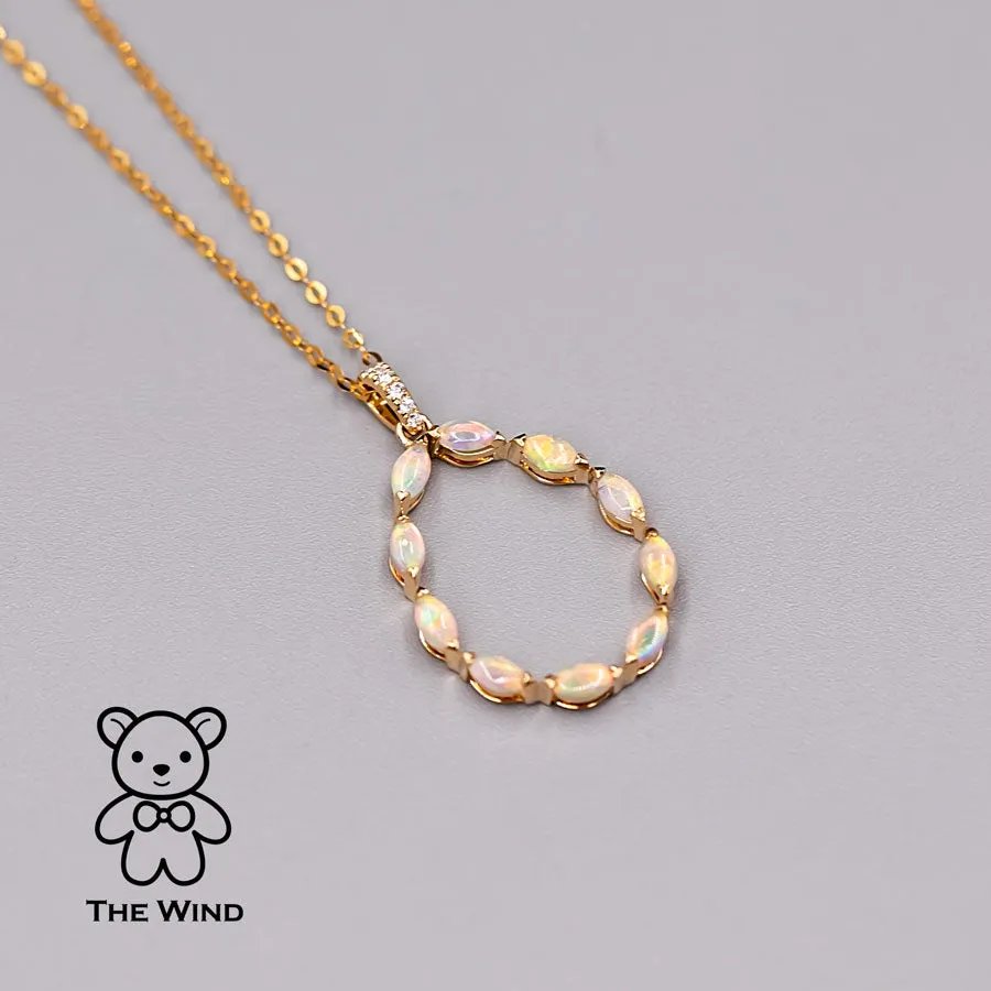 Elegant Australian Solid Opal Diamond Pendant Necklace 18k Yellow Gold