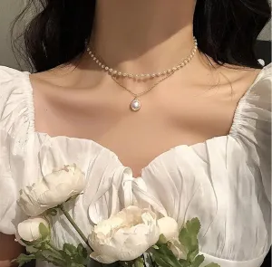 Elegant Retro Style Double-Layer Pearl Necklace - Choker