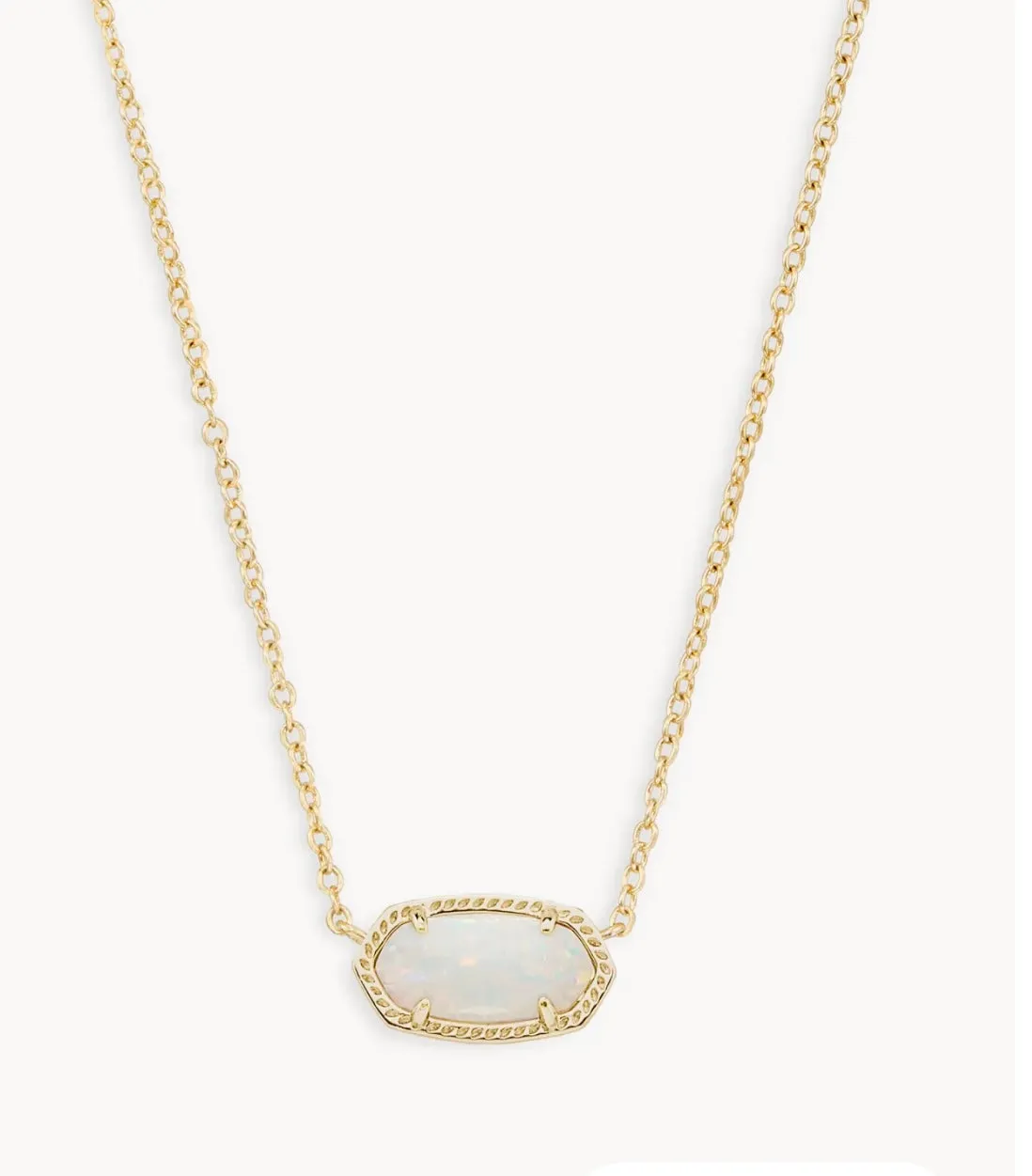 Elisa Gold Pendant Necklace in White Kyocera Opal