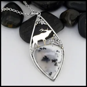 Elk Pendant with Dendritic Opal