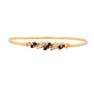 Estate Sapphire and Diamond Oval Bangle Bracelet in 14K Yellow Gold