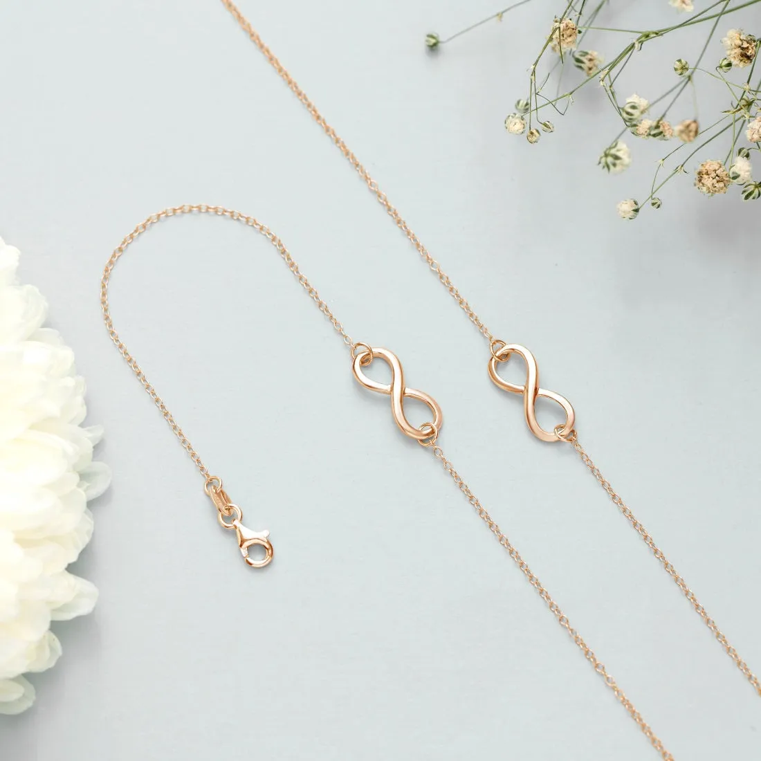 Eternal Rose Gold Radiance 925 Sterling Silver Infinity Chain Anklet