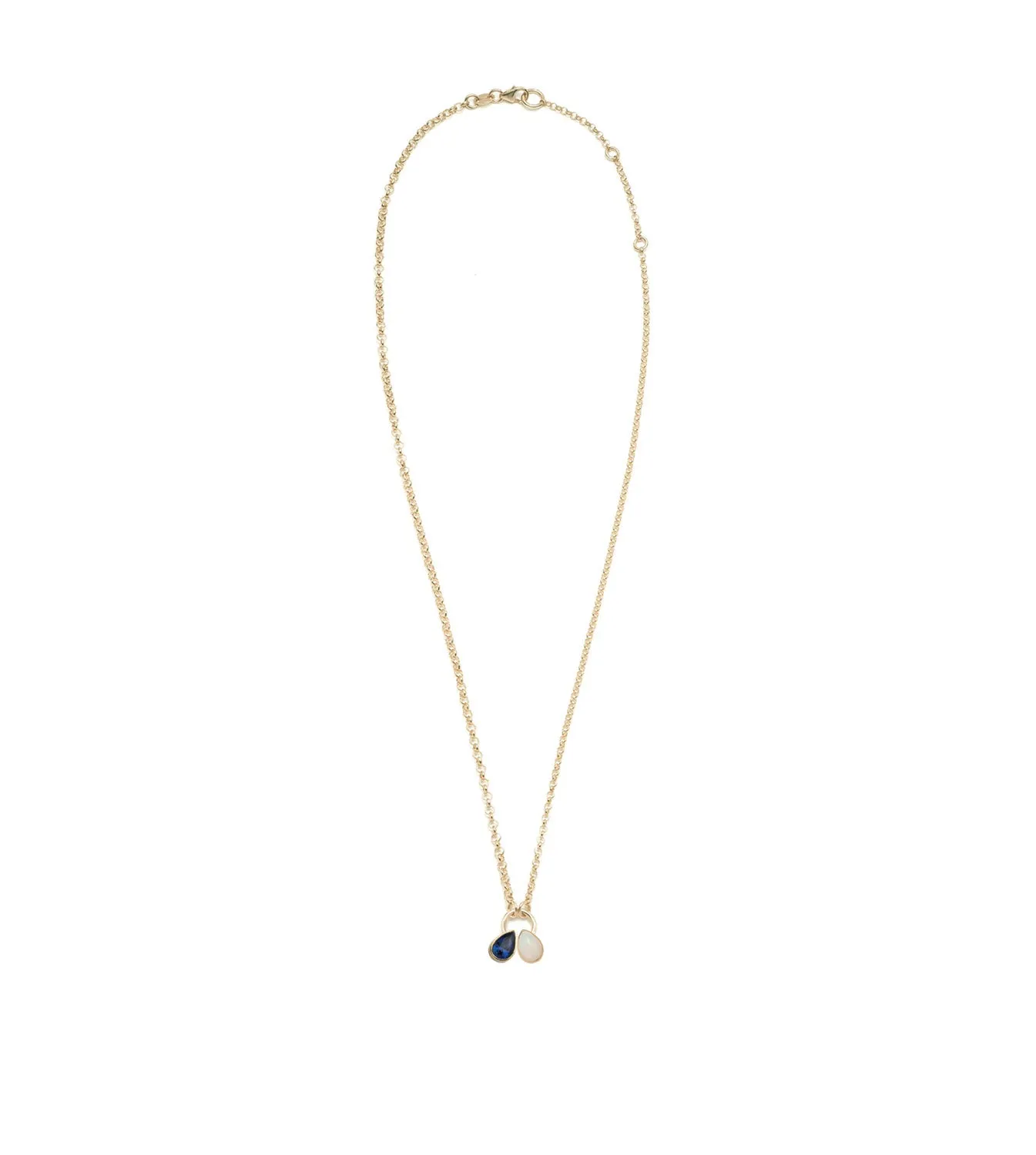 Forever & Always a Pair : Opal & Blue Sapphire Fine Belcher Stationary Necklace