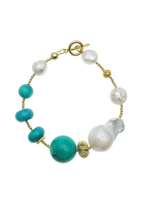 Freshwater & Turquoise With Baroque Pearls Bracelet CB006