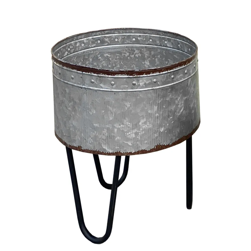 Galvanized Sheet Planter Tubs, Iron Powder Coated Hairpin Legs, Set of 3, Gray, Black By Casagear Home