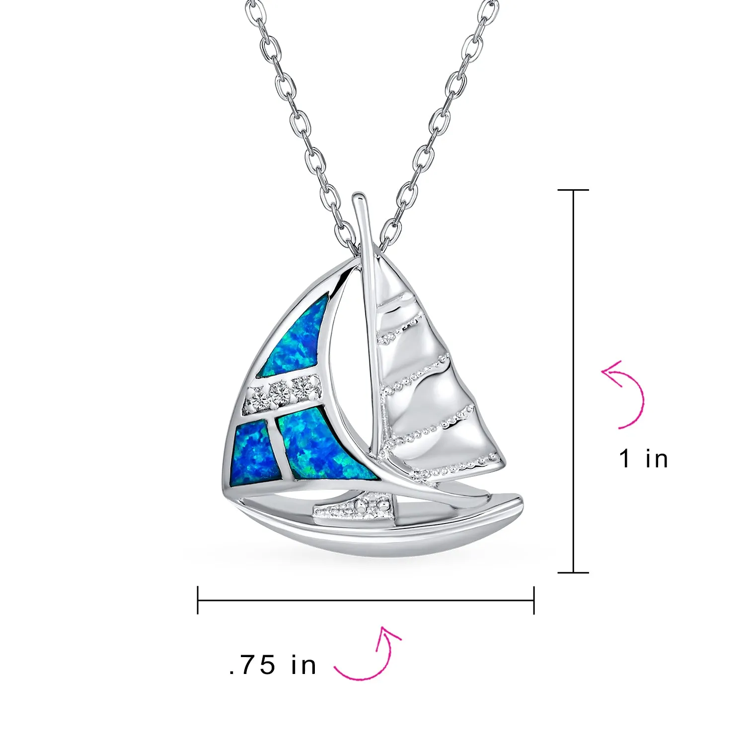 Gemstone Blue Opal Nautical Boat Sailboat Necklace .925 Sterling Silver