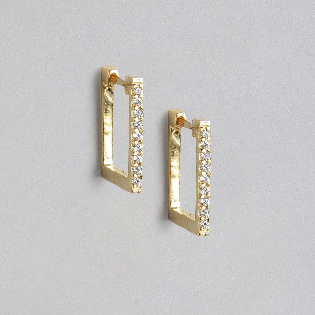 Geometric CZ studded Gold Plated Silver Earring