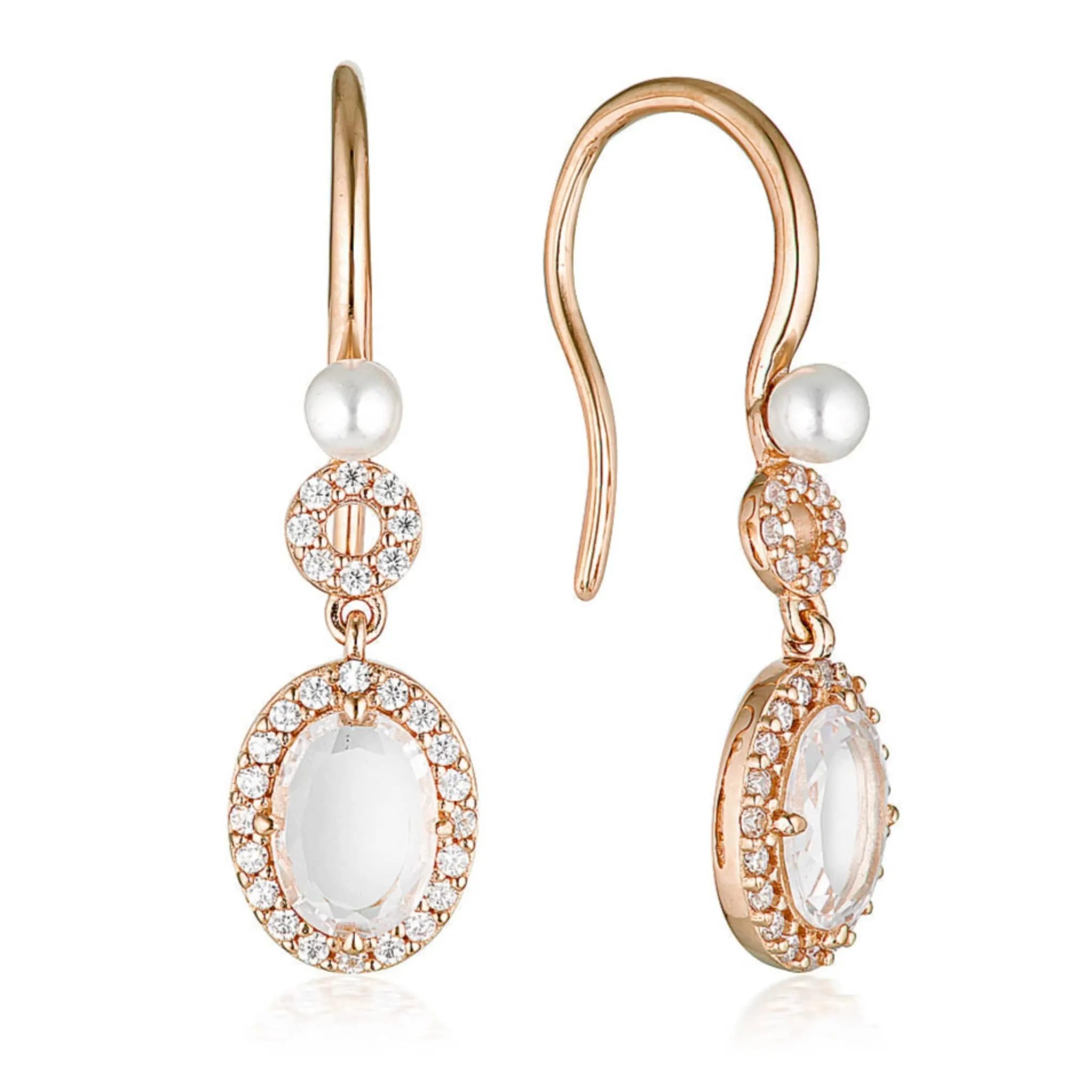 Georgini Noel Nights Sliced Stone Pearl Drop Earrings Rose Gold