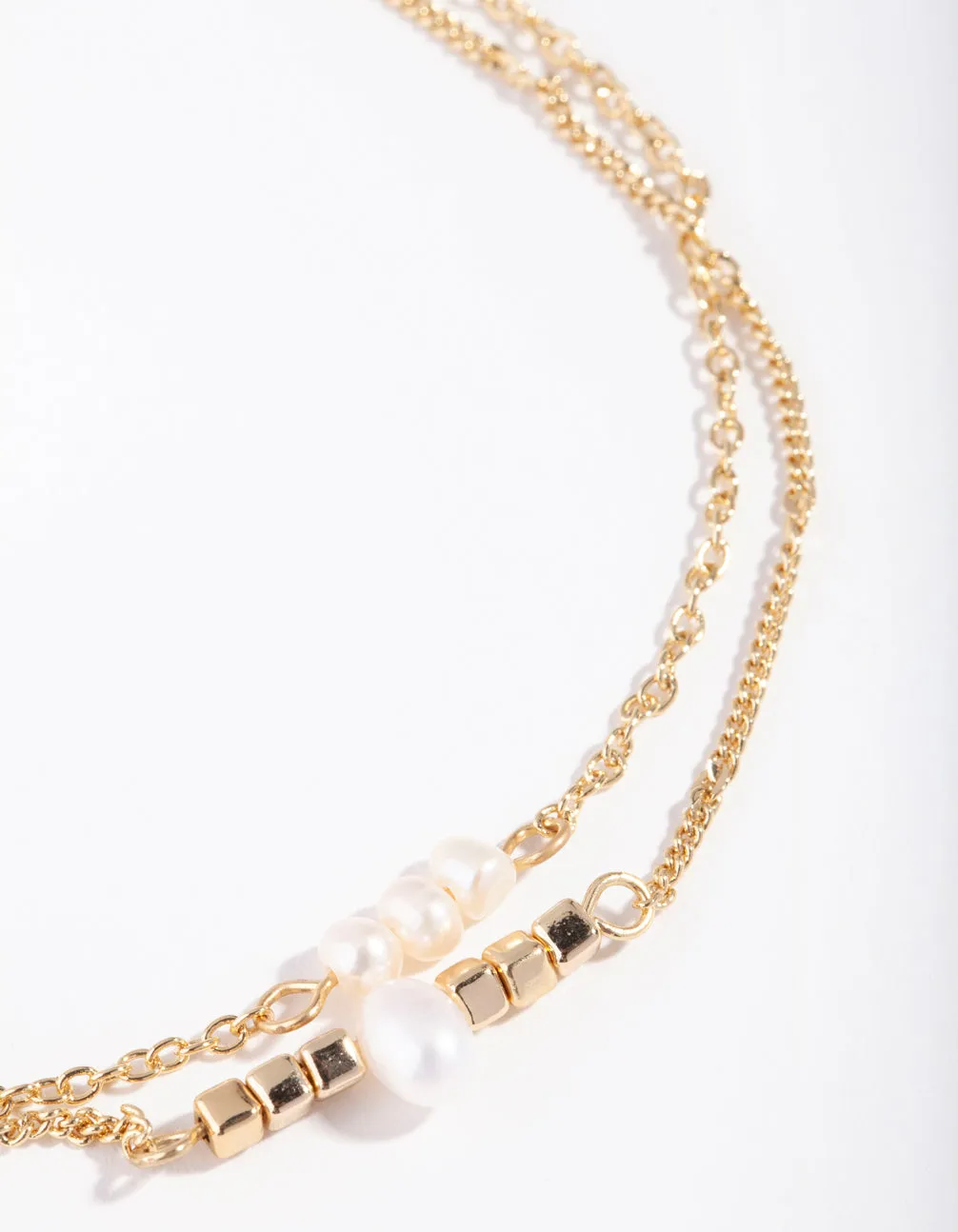 Gold & Pearl 2 Chain Anklet