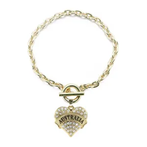 Gold Australia Pave Heart Charm Toggle Bracelet