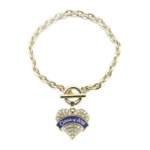 Gold Class of 2018 - Navy Pave Heart Charm Toggle Bracelet