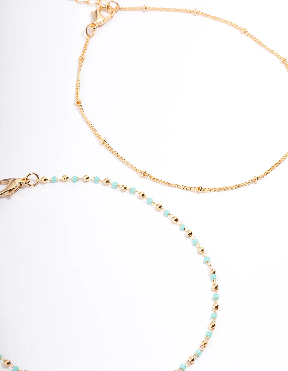 Gold Dainty Turquoise Anklet Pack