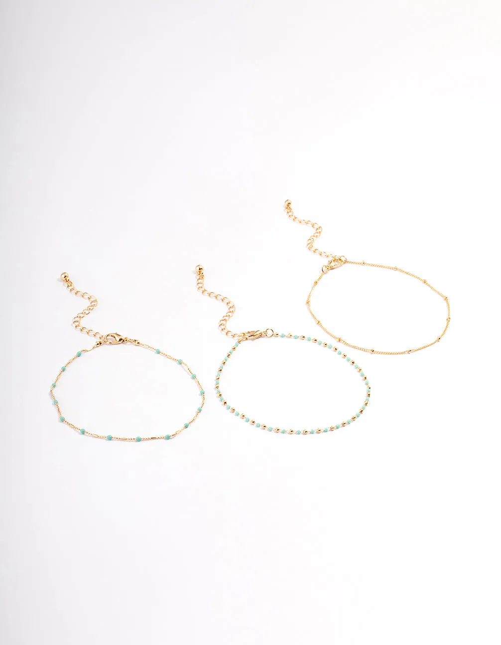 Gold Dainty Turquoise Anklet Pack