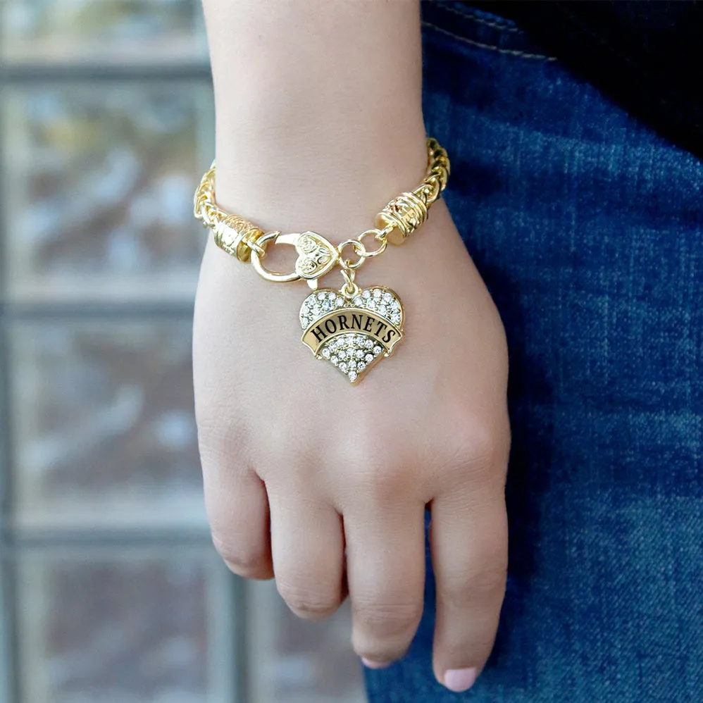 Gold Hornets Pave Heart Charm Braided Bracelet