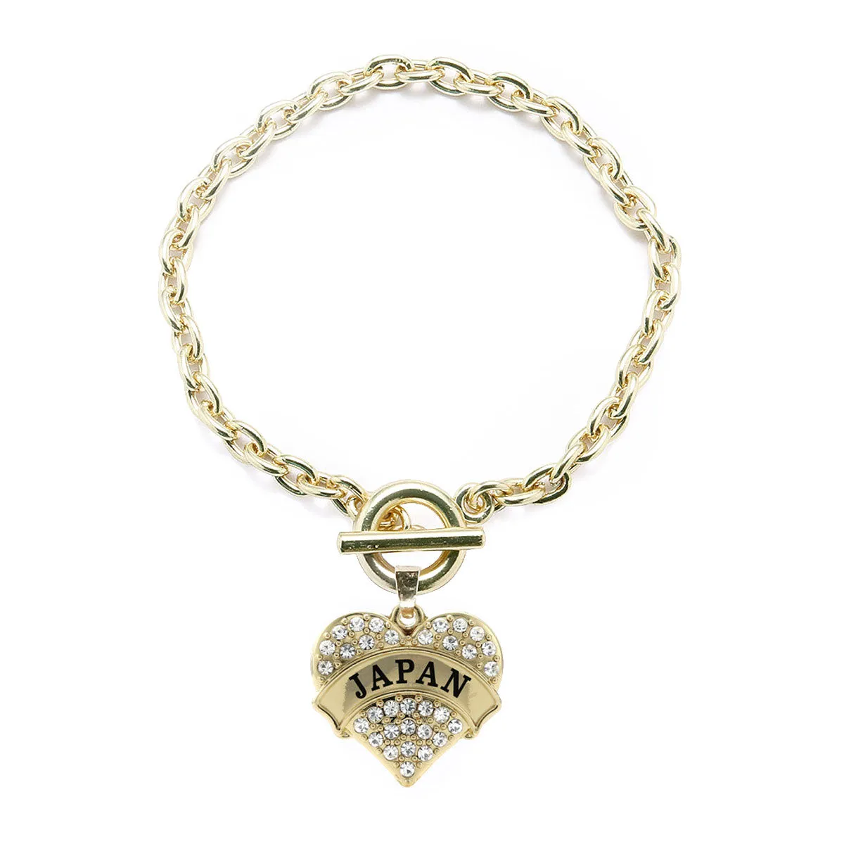 Gold Japan Pave Heart Charm Toggle Bracelet