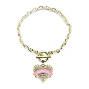 Gold Light Pink Bridesmaid Pave Heart Charm Toggle Bracelet