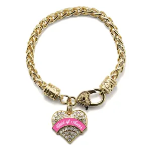 Gold Maid of Honor Pave Heart Charm Braided Bracelet