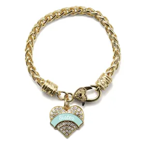 Gold Mint Sister Pave Heart Charm Braided Bracelet