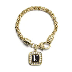 Gold My Vintage Initials - Letter K Square Charm Braided Bracelet